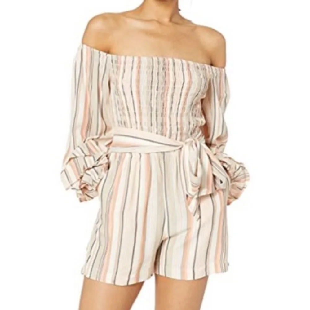 Ella Moss Lory Striped Off-The-Shoulder Romper - Picture 3 of 8